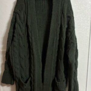 Oversized open front Cozy Green Cable Knit Cardigan L